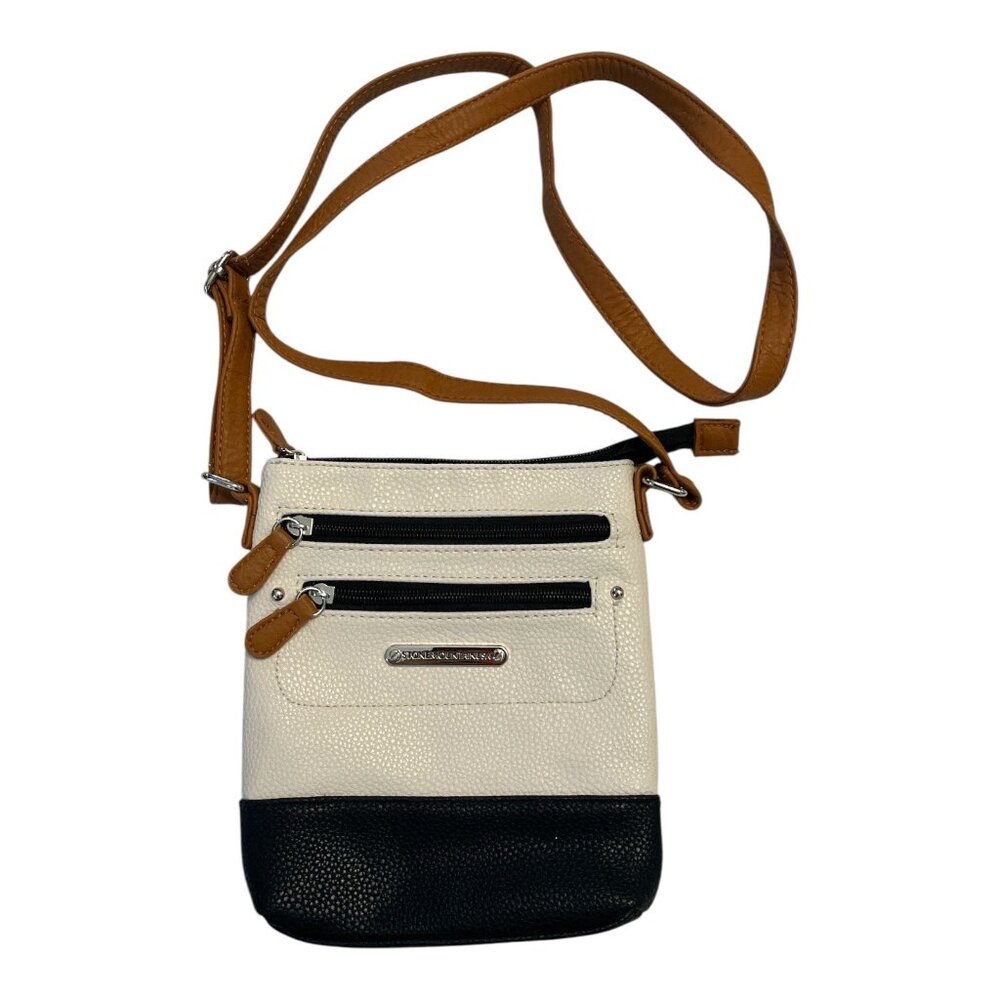 Stone Mountain USA Crossbody Bag | Black Cream Colorblock Faux Leather | 8x7.25x